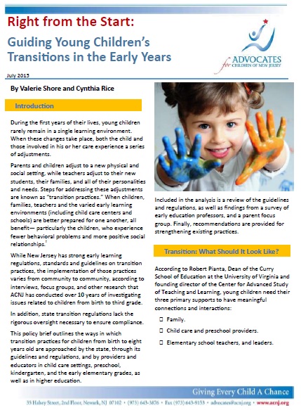 New ACNJ policy brief on transition in the early years - Advocates for ...