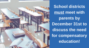 Deadline for school district meetings with parents regarding compensatory education coming up December 31st.